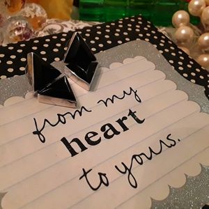 VTG 925 SOLID STERLING 2 DEMINTIONAL ONYX EARRINGS